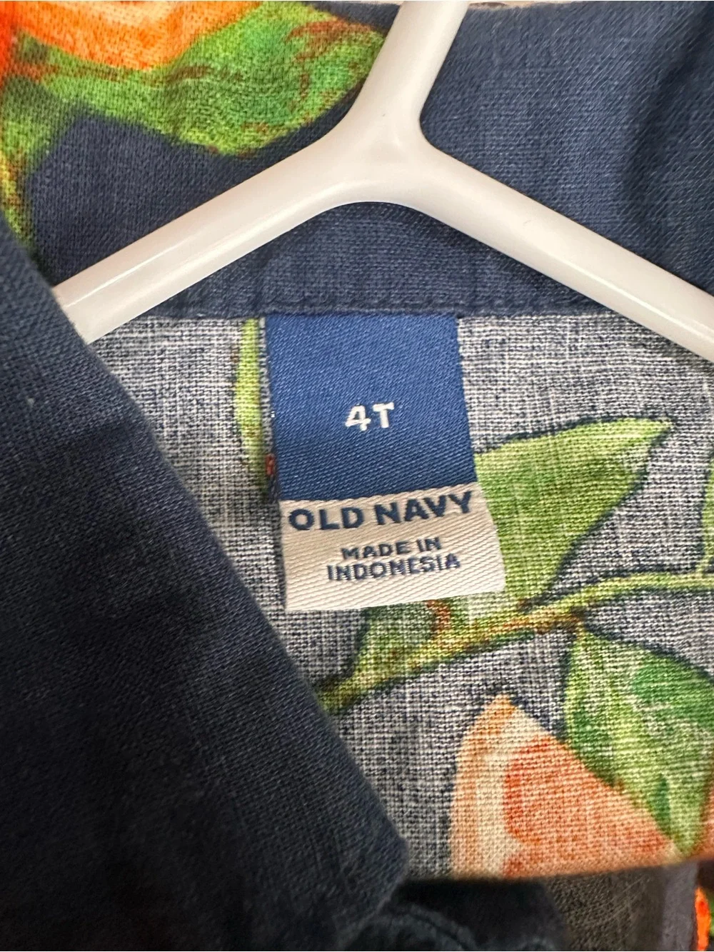 Old Navy Navy Short Sleeve Shirt with Orange & Green Citrus Print